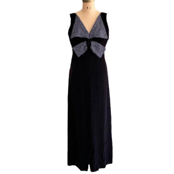 Vintage  60s 70s maxi velvet dress, aubergine big statement collar - Picture 1 of 13